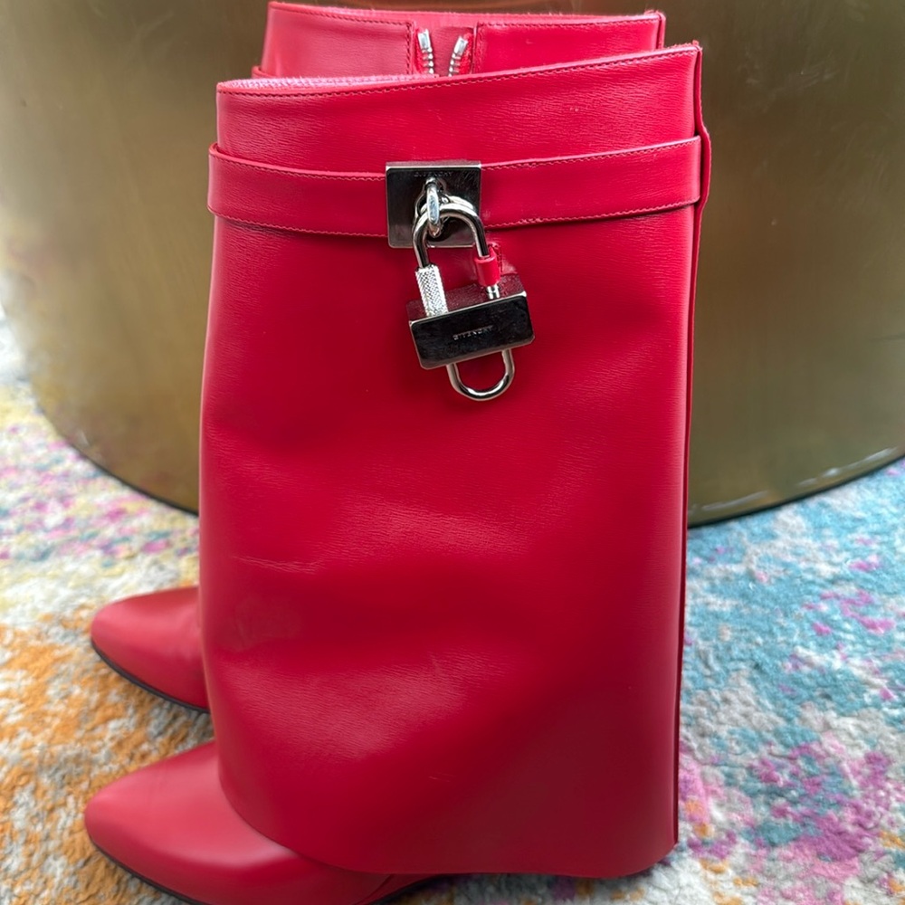 Gently worn Givenchy red shark boots